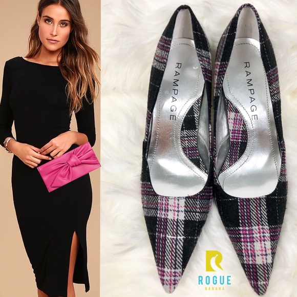 HP!💕NWOT Rampage Black, Pink, Grey Plaid Heels💕 - Picture 2 of 8